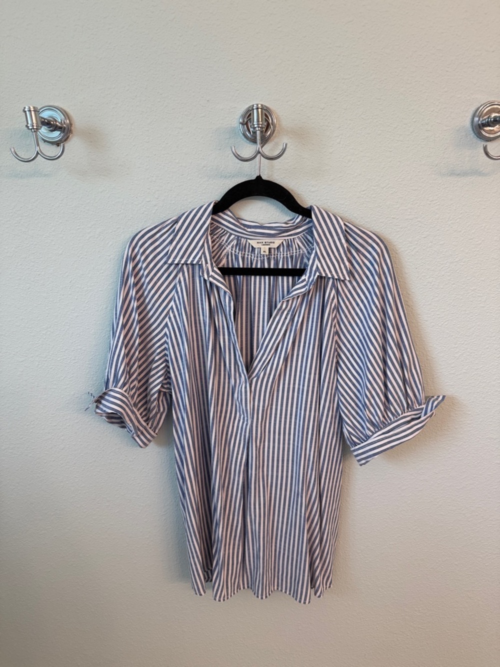 Max Studio Blue & White Striped Button-Up Blouse